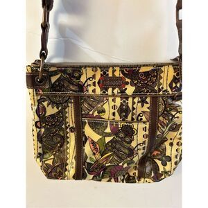 Sakroot crossbody purse bag Owl print peace zipper vinyl coating 12"x10"